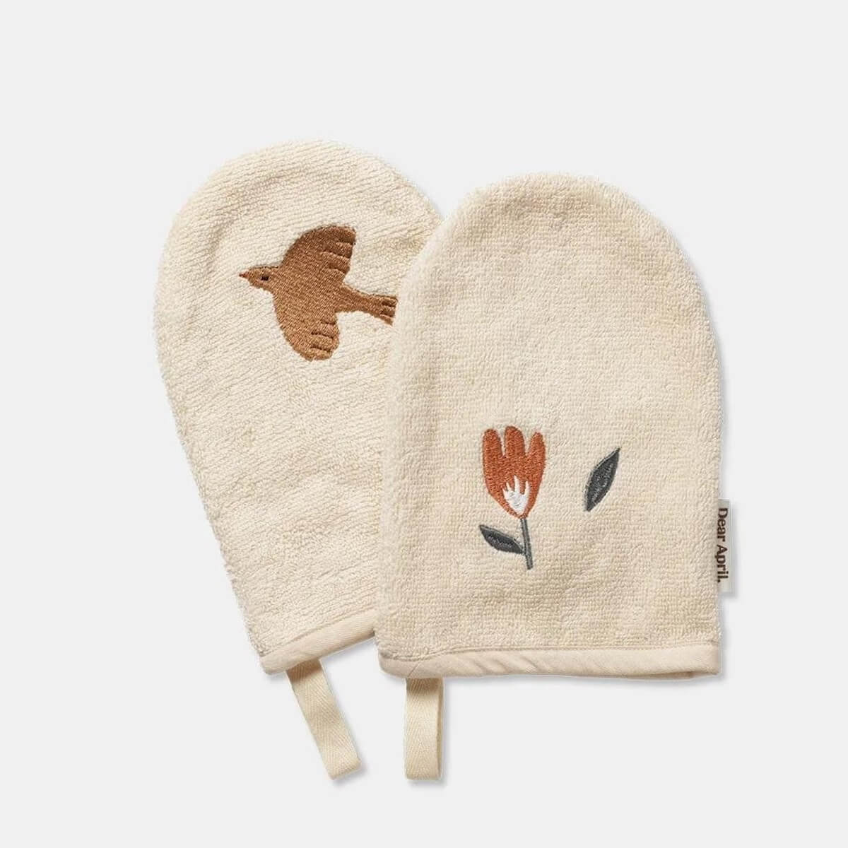 2 Waschhandschuhe 15x22cm PAW gestickt Terry Liebe April Harmonie