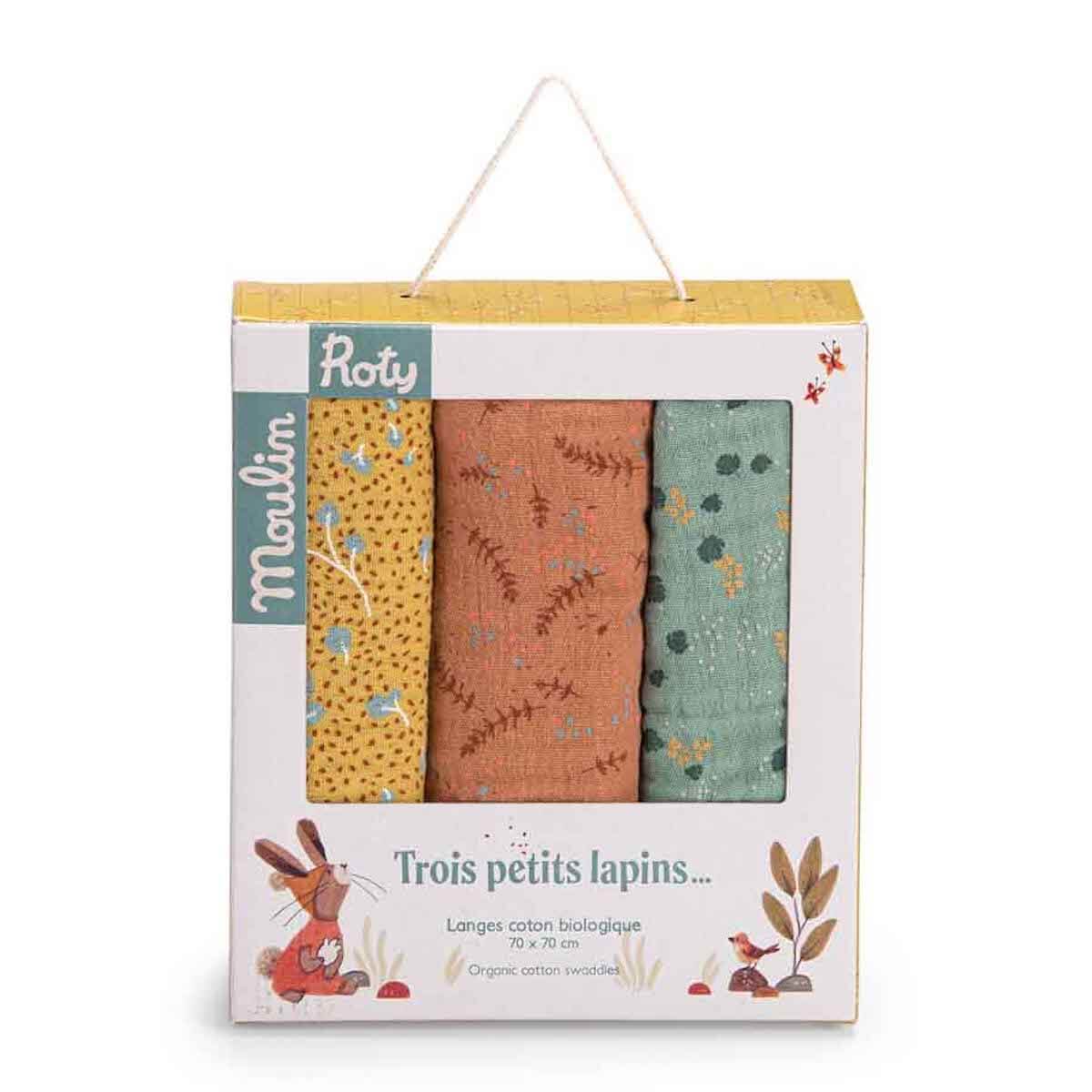 3 Mullwindeln TROIS PETITS LAPINS Moulin Roty