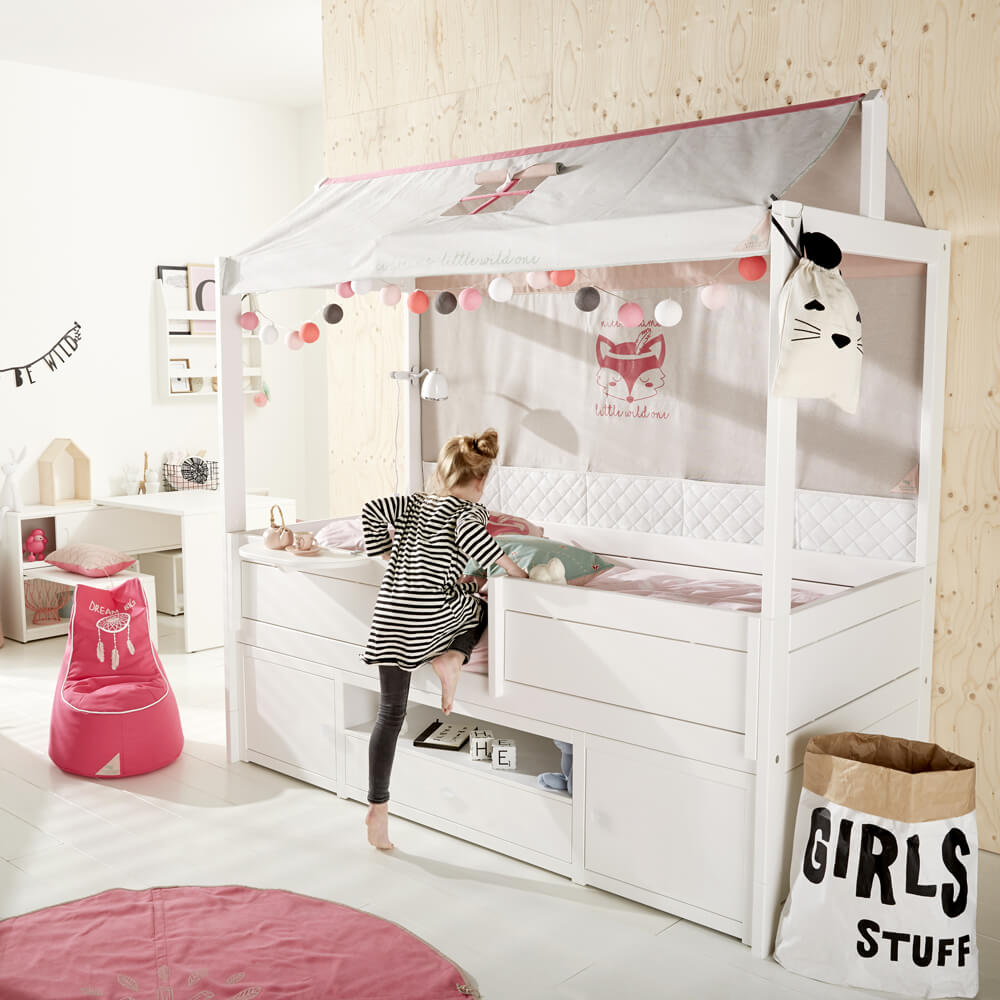 4-in-1 Bett für Stoffdach mit Deluxe Lattenrost 90x200cm Lifetime Kidsrooms weiß