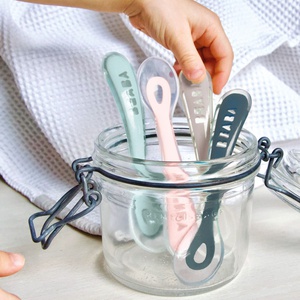 4 Löffel 2. Alter Silikon Beaba schwarz-rosa-grau-blau