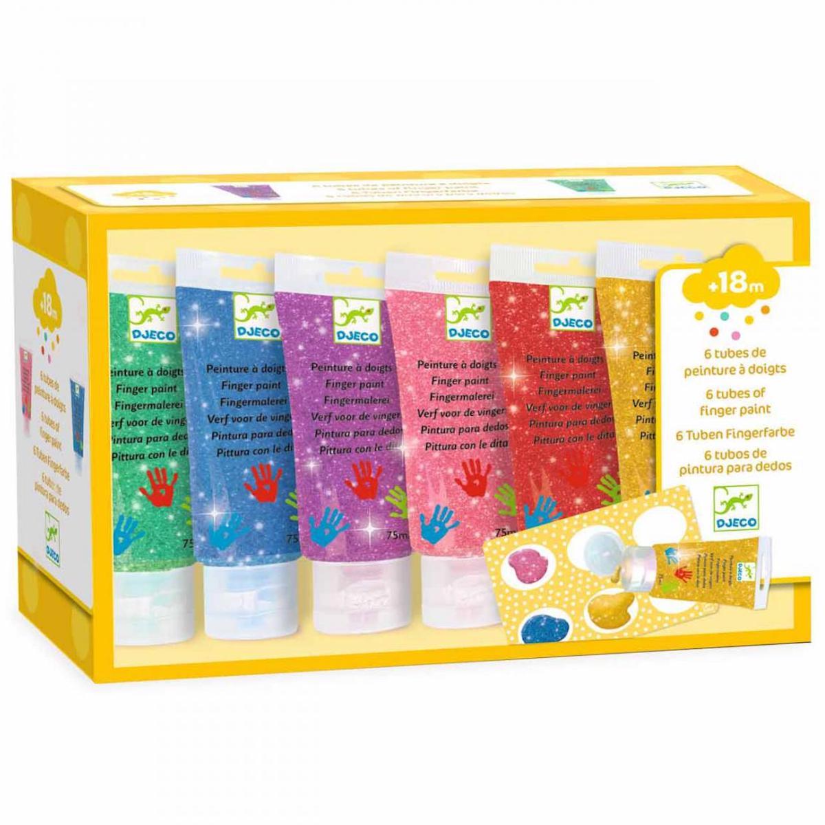 6 Tuben Fingerfarbe mit Glitzer Djeco