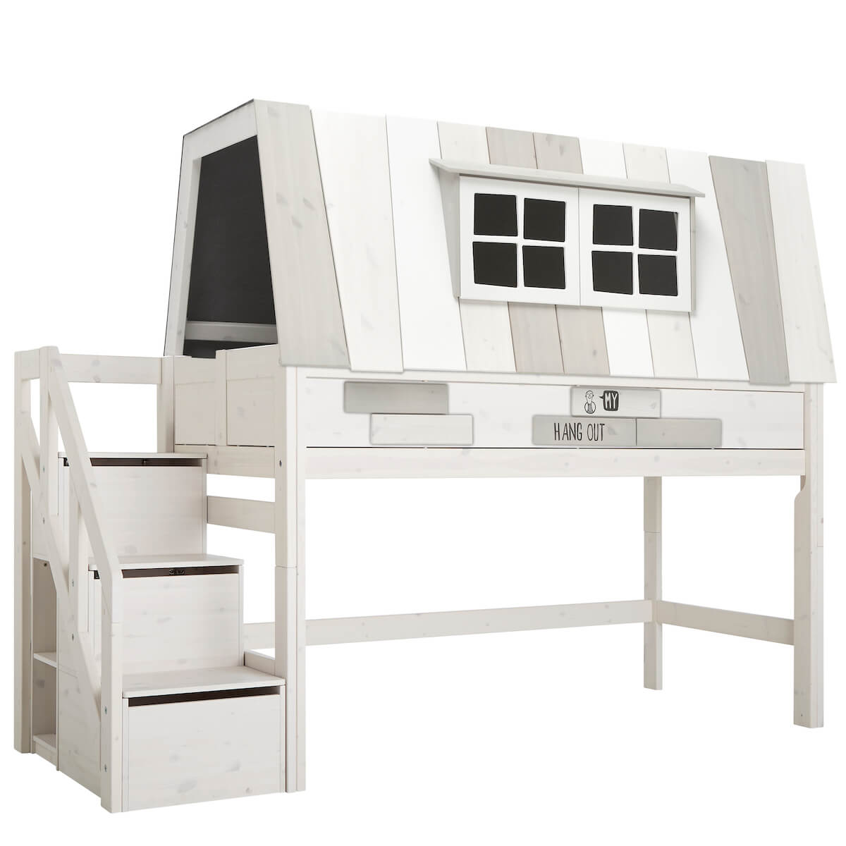 Abenteuerbett halbhoch 90x200cm Treppenmodul HANGOUT Lifetime greywash