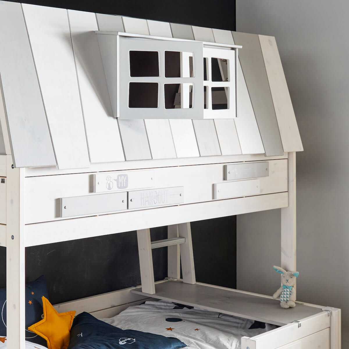 Abenteuerbett mit Deluxe Lattenrost 140x200cm HANGOUT Lifetime white wash