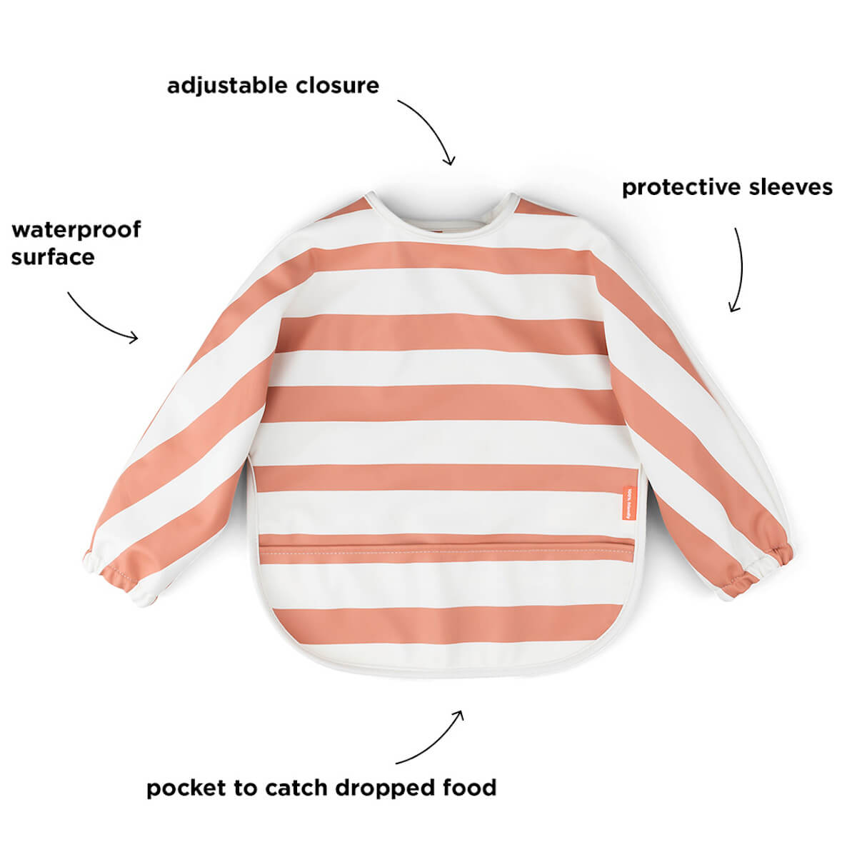 Babero con bolsillo y mangas Stripes Papaya Done by Deer