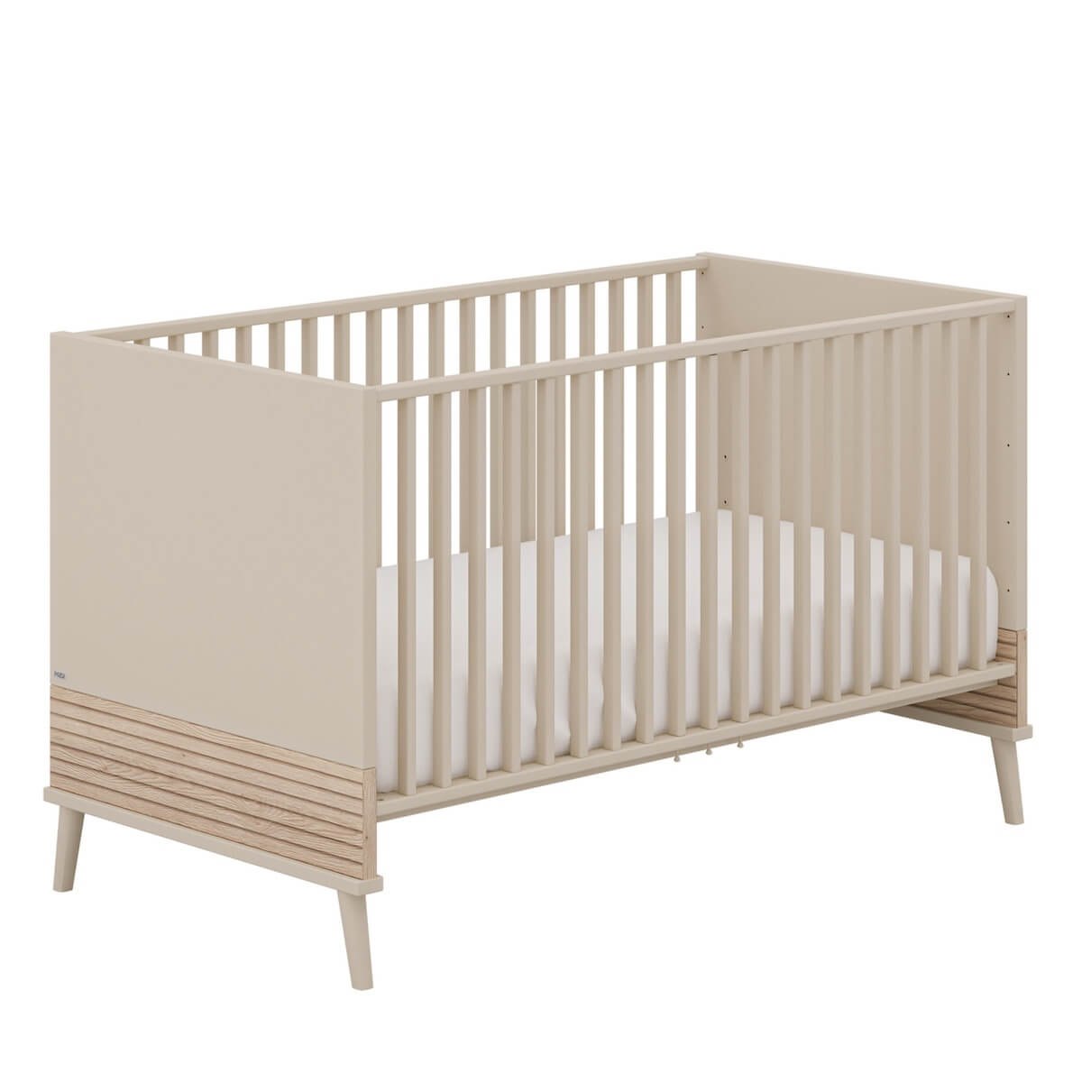 Babybett 70 x 140 cm, mit 3 Schlupfsprossen, AIRWELL Comfort Federkernrahmen, 4-fach höhenverstellbar EEFJE Paidi Beige cashmere / eiche