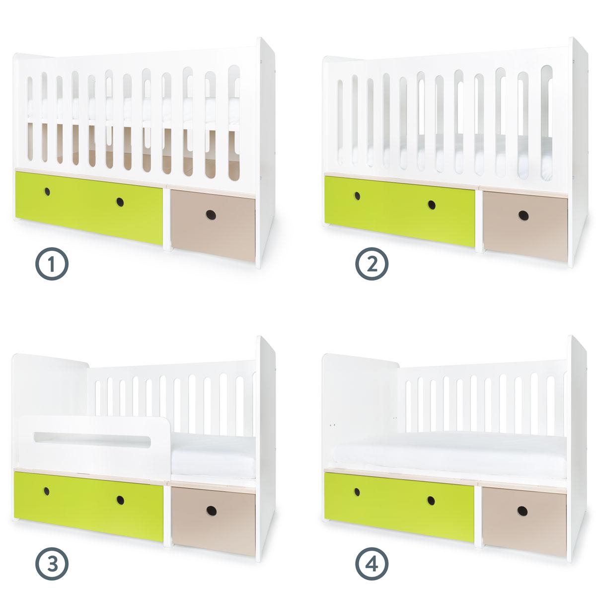 Babybett mitwachsend 70x140cm COLORFLEX lime-warm grey