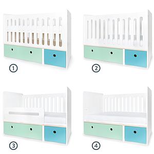 Babybett mitwachsend 70x140cm COLORFLEX mint-paradise blue