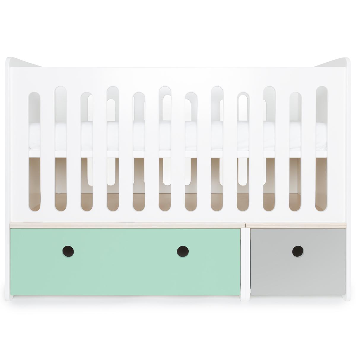 Babybett mitwachsend 70x140cm COLORFLEX mint-pearl grey