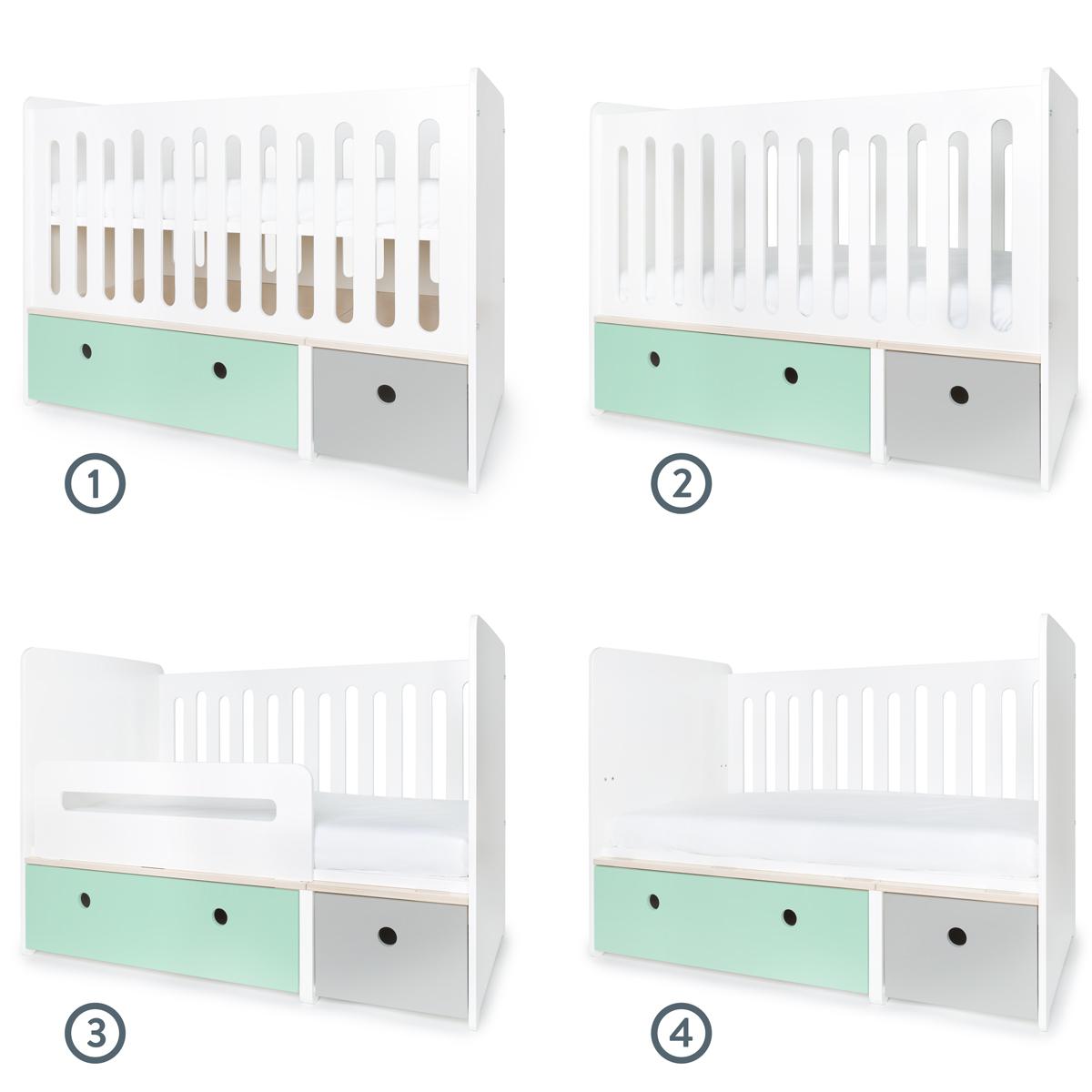 Babybett mitwachsend 70x140cm COLORFLEX mint-pearl grey