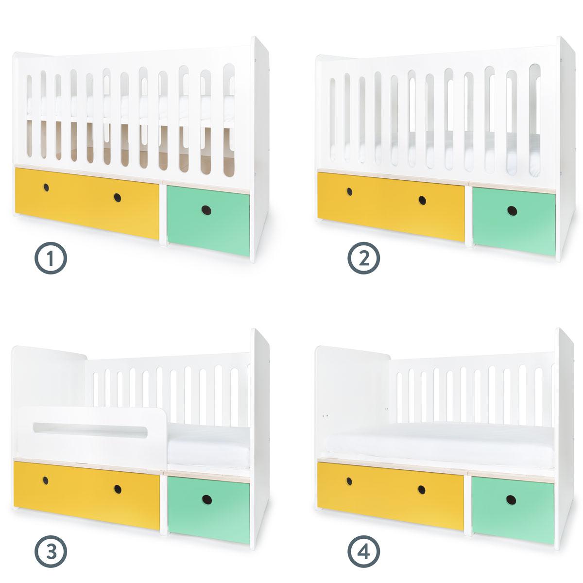 Babybett mitwachsend 70x140cm COLORFLEX nectar yellow-sea foam