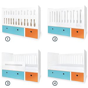 Babybett mitwachsend 70x140cm COLORFLEX paradise blue-pure orange