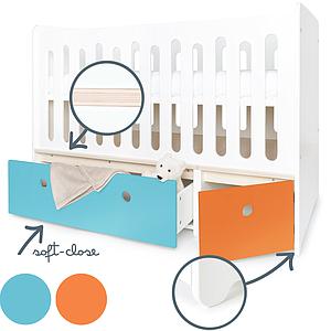 Babybett mitwachsend 70x140cm COLORFLEX paradise blue-pure orange