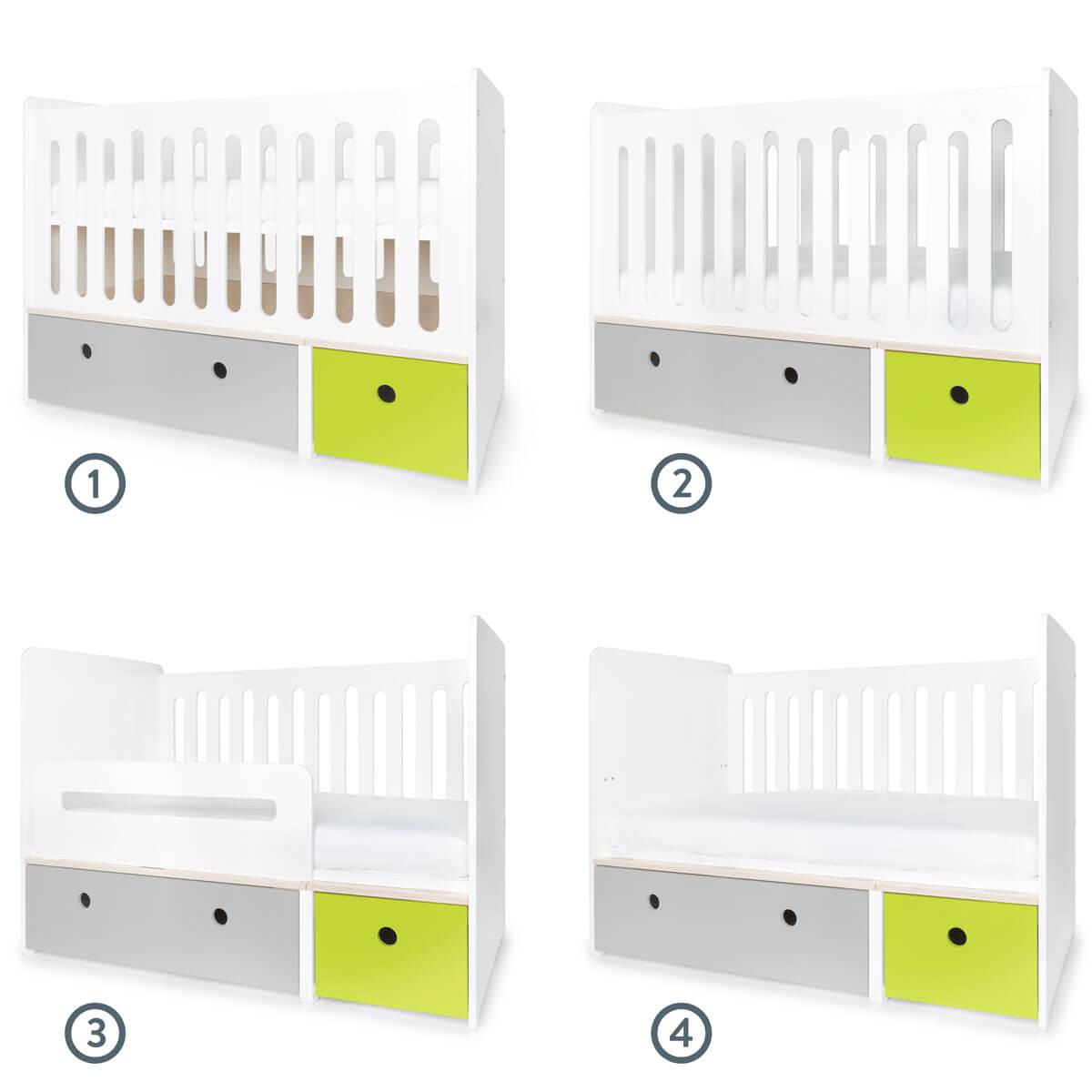 Babybett mitwachsend 70x140cm COLORFLEX pearl grey-lime