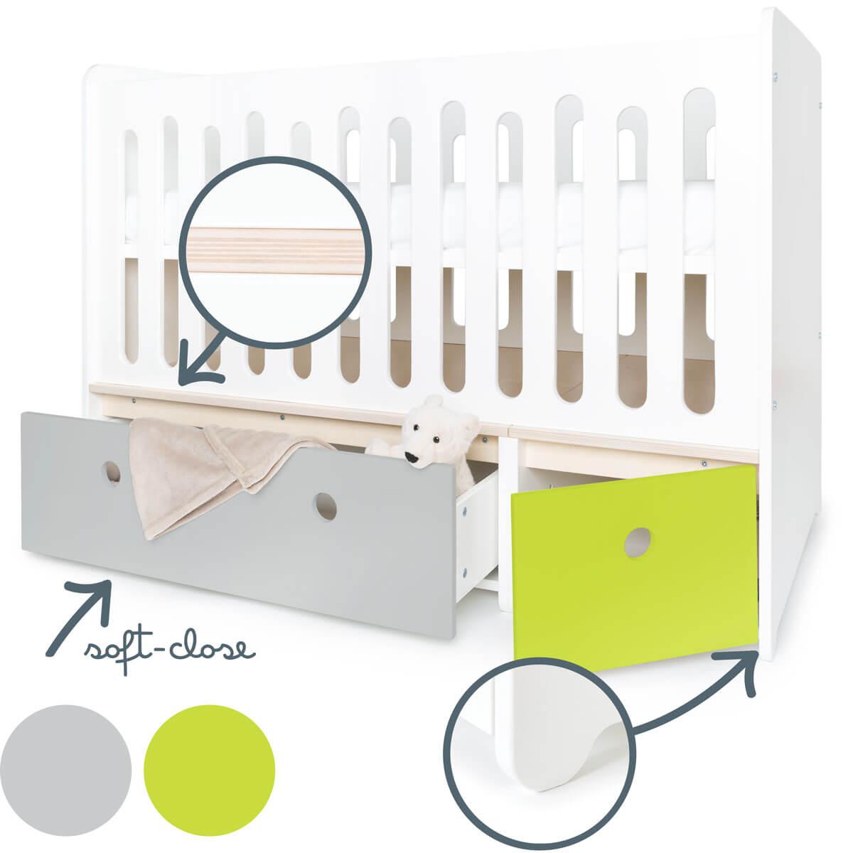 Babybett mitwachsend 70x140cm COLORFLEX pearl grey-lime