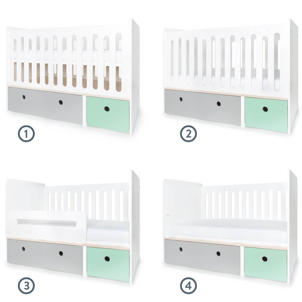 Babybett mitwachsend 70x140cm COLORFLEX pearl grey-mint