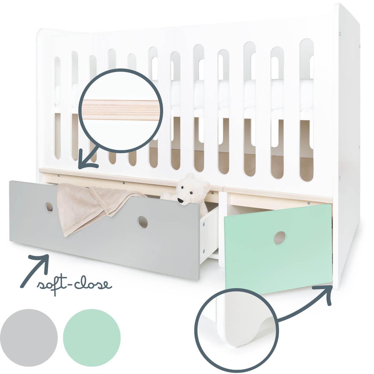 Babybett mitwachsend 70x140cm COLORFLEX pearl grey-mint