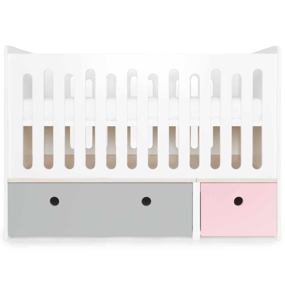 Babybett mitwachsend 70x140cm COLORFLEX pearl grey-sweet pink