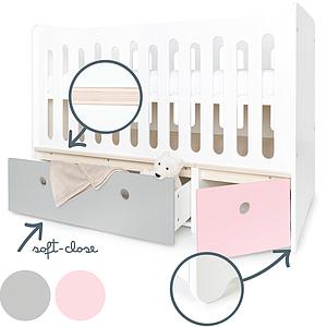 Babybett mitwachsend 70x140cm COLORFLEX pearl grey-sweet pink
