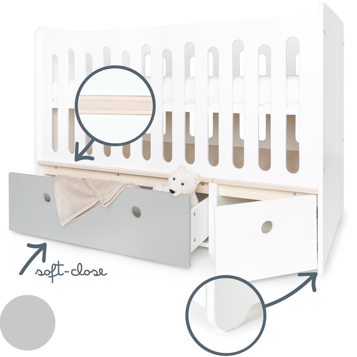 Babybett mitwachsend 70x140cm COLORFLEX pearl grey-white