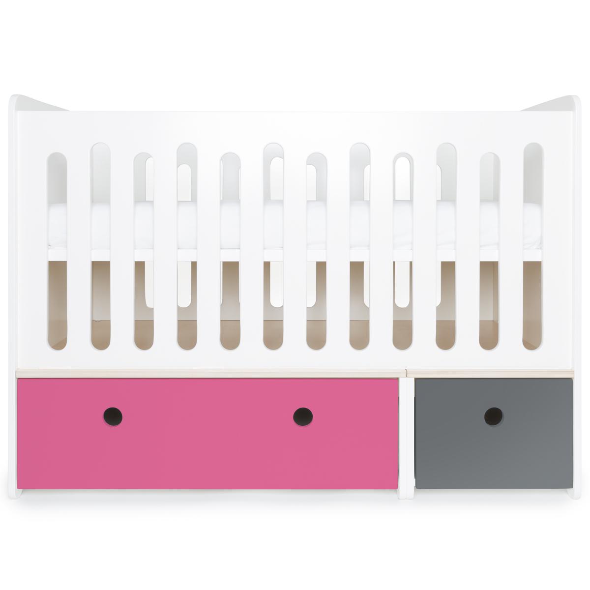 Babybett mitwachsend 70x140cm COLORFLEX pink-space grey