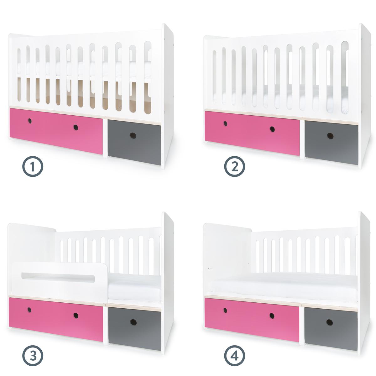 Babybett mitwachsend 70x140cm COLORFLEX pink-space grey