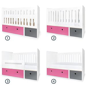 Babybett mitwachsend 70x140cm COLORFLEX pink-space grey