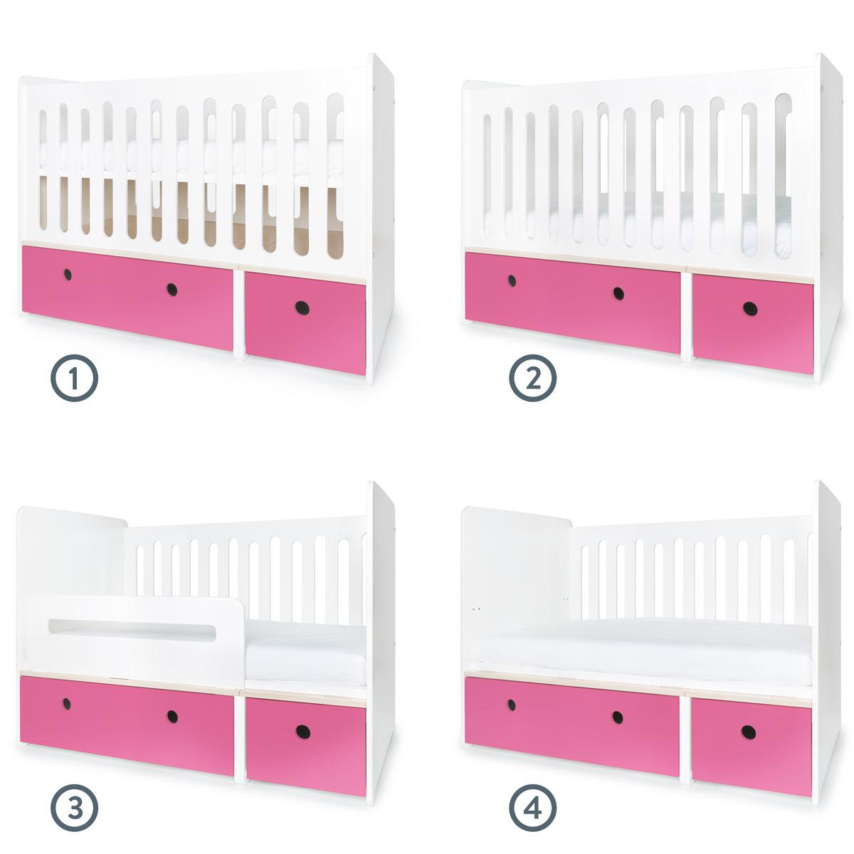 Babybett mitwachsend 70x140cm COLORFLEX pink