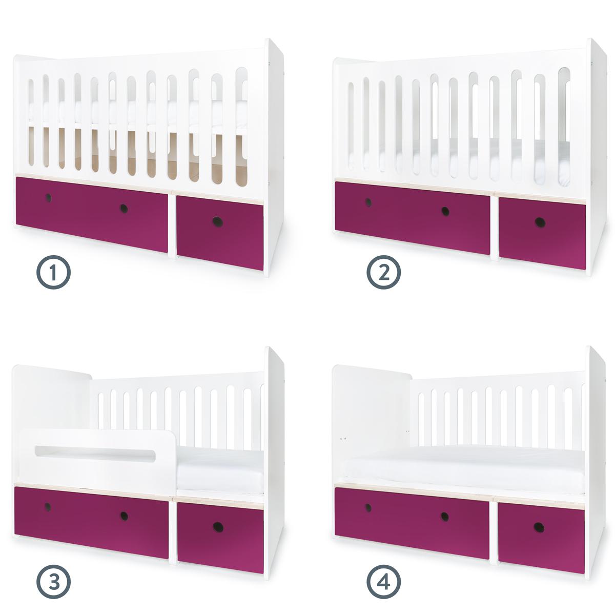 Babybett mitwachsend 70x140cm COLORFLEX plum 