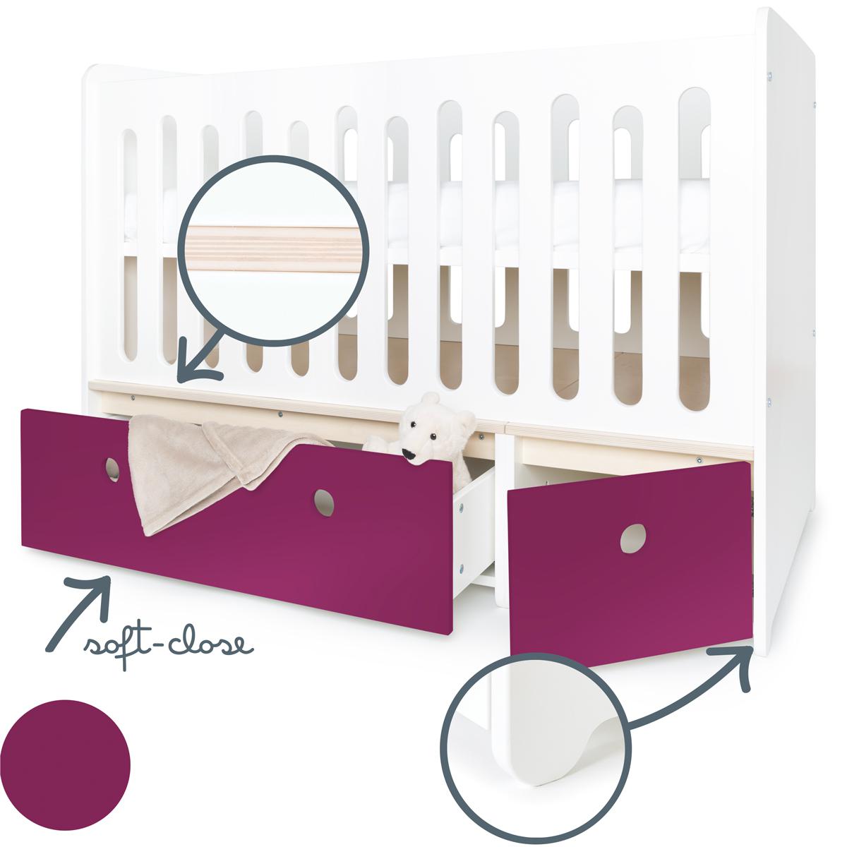 Babybett mitwachsend 70x140cm COLORFLEX plum 