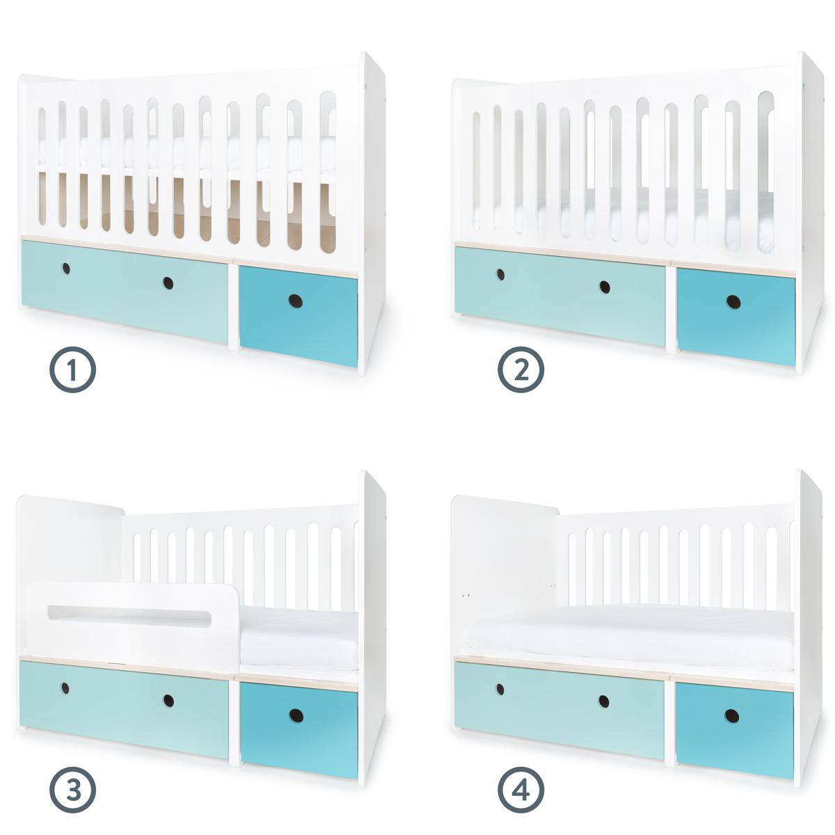 Babybett mitwachsend 70x140cm COLORFLEX sky blue-paradise blue