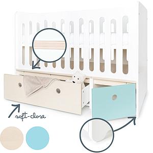 Babybett mitwachsend 70x140cm COLORFLEX sky blue-white wash 
