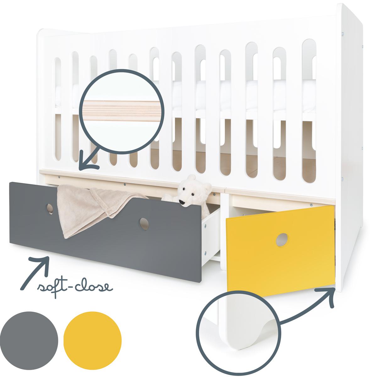 Babybett mitwachsend 70x140cm COLORFLEX space grey-nectar yellow