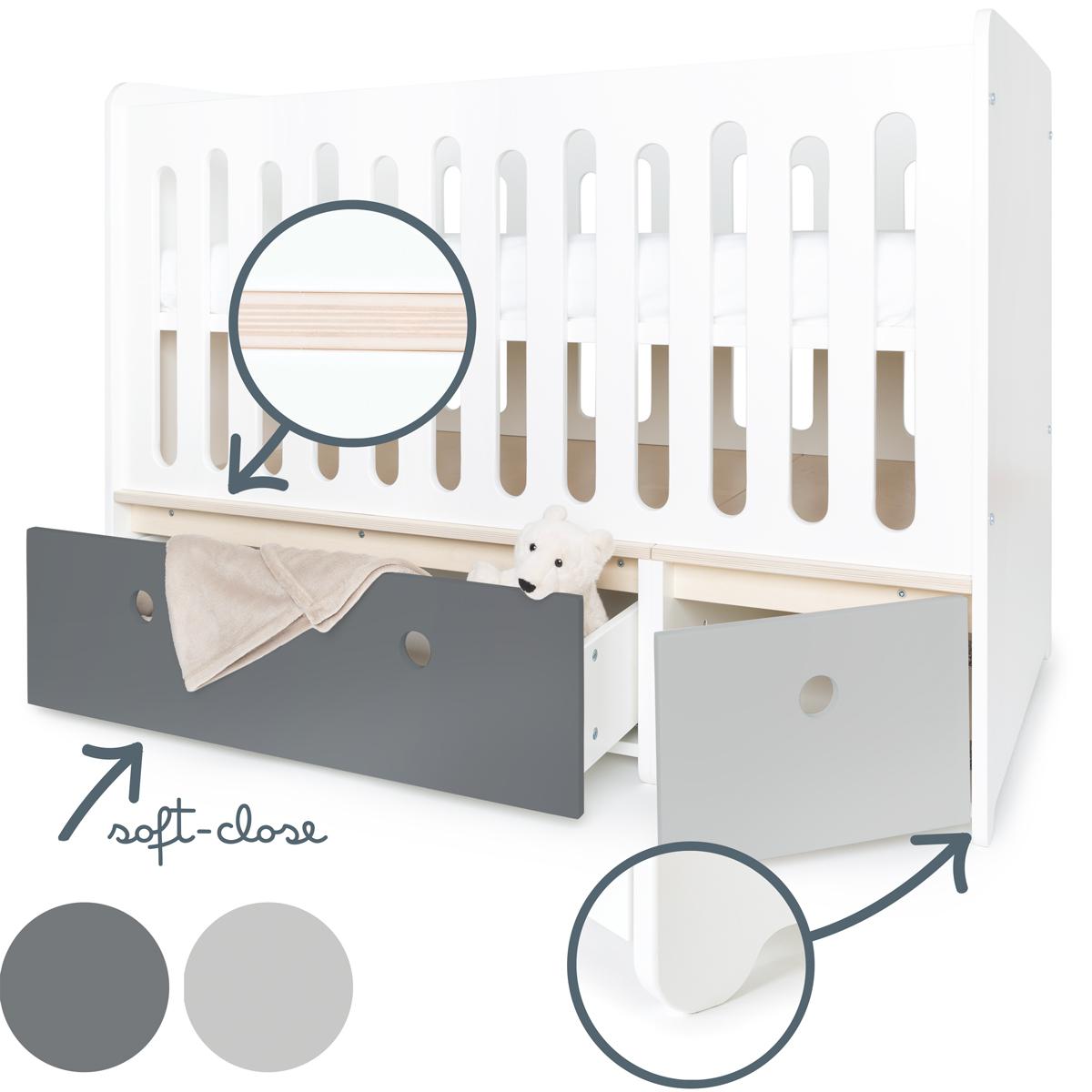 Babybett mitwachsend 70x140cm COLORFLEX space grey-pearl grey   