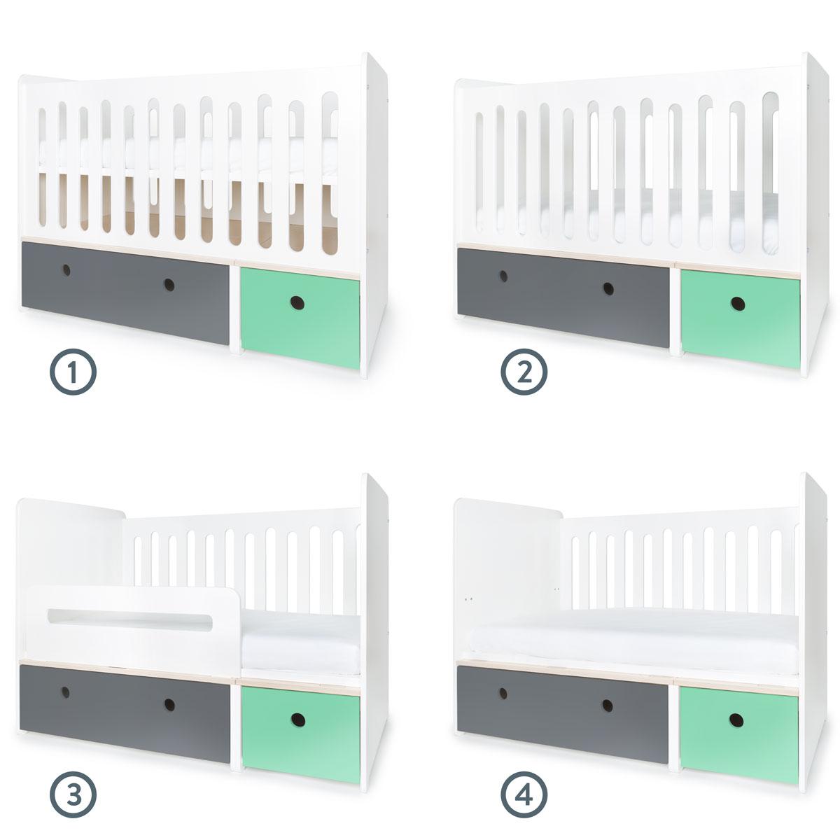 Babybett mitwachsend 70x140cm COLORFLEX space grey-sea foam