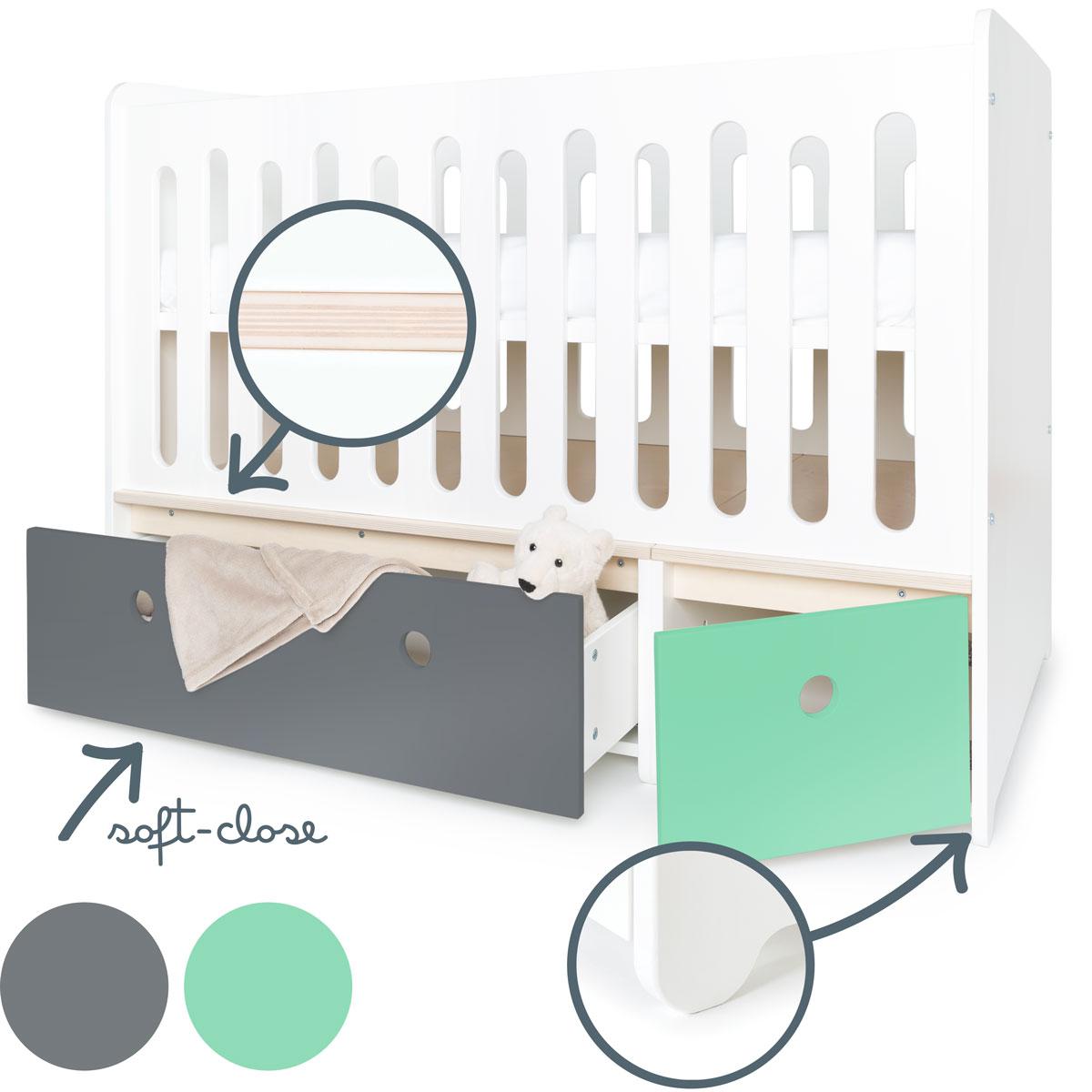 Babybett mitwachsend 70x140cm COLORFLEX space grey-sea foam