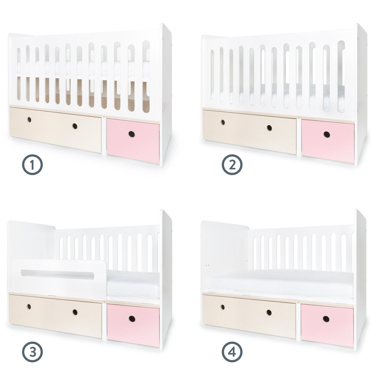 Babybett mitwachsend 70x140cm COLORFLEX sweet pink-white wash