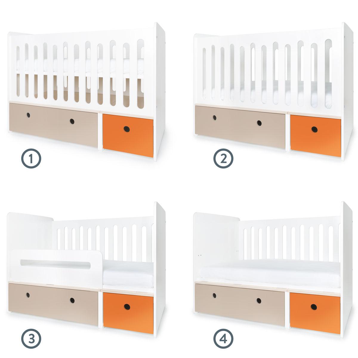 Babybett mitwachsend 70x140cm COLORFLEX warm grey-pure orange