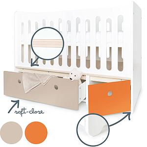 Babybett mitwachsend 70x140cm COLORFLEX warm grey-pure orange