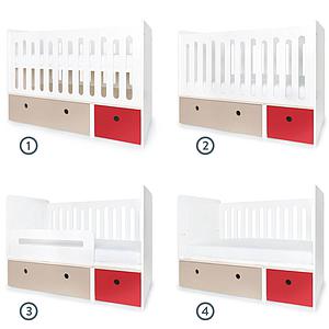 Babybett mitwachsend 70x140cm COLORFLEX warm grey-true red