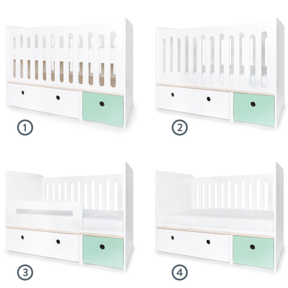 Babybett mitwachsend 70x140cm COLORFLEX white-mint 