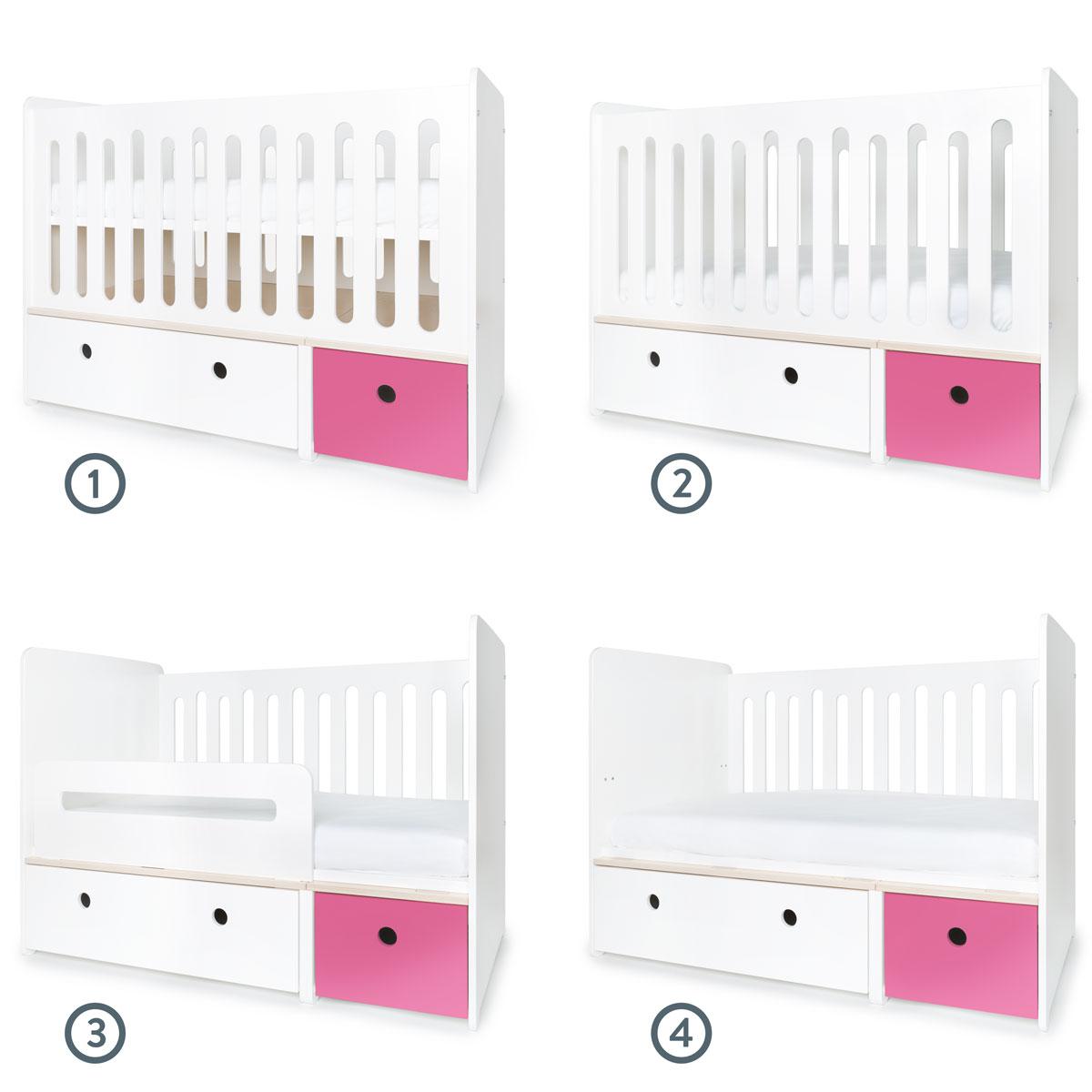 Babybett mitwachsend 70x140cm COLORFLEX white-pink