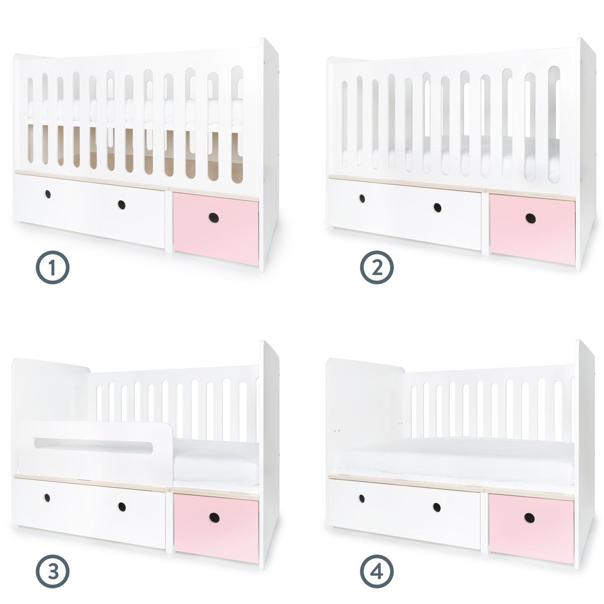 Babybett mitwachsend 70x140cm COLORFLEX white-sweet pink