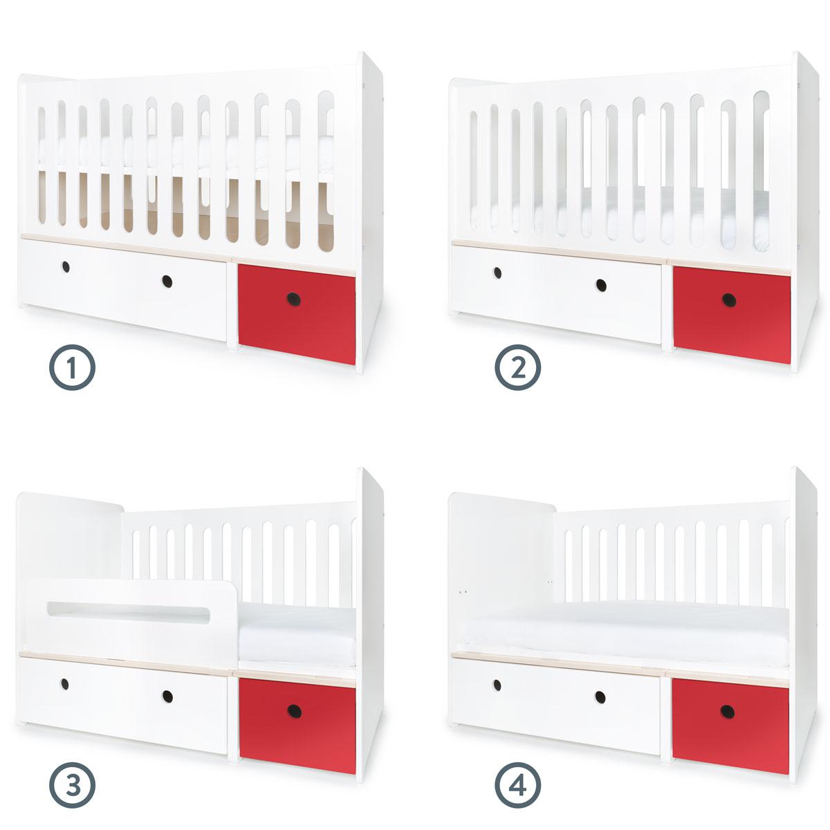 Babybett mitwachsend 70x140cm COLORFLEX white-true red