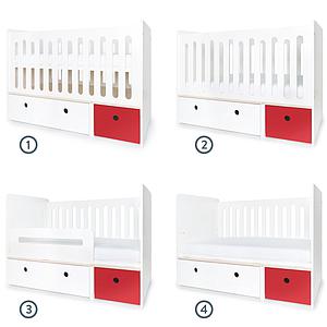 Babybett mitwachsend 70x140cm COLORFLEX white-true red