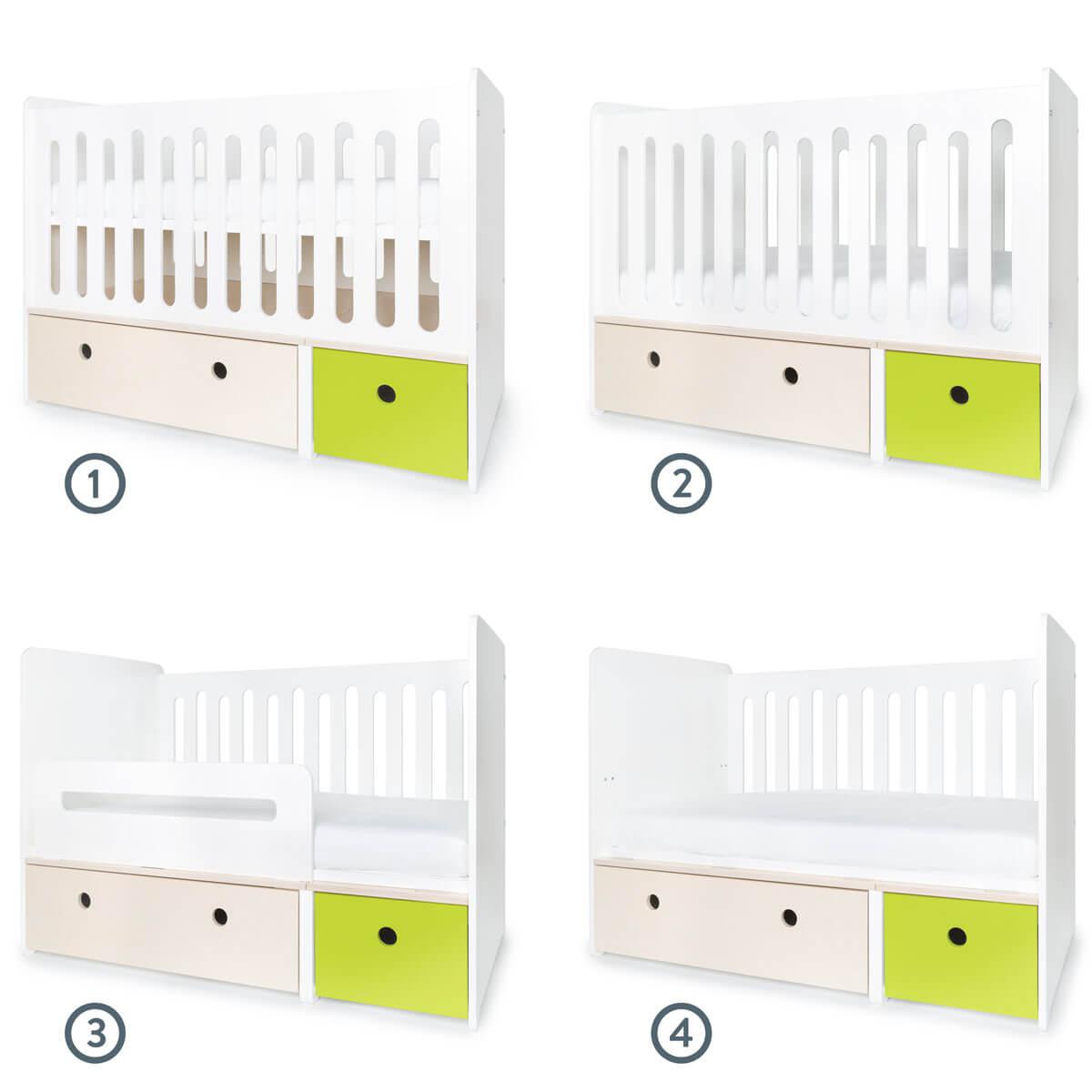 Babybett mitwachsend 70x140cm COLORFLEX white wash-lime