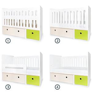 Babybett mitwachsend 70x140cm COLORFLEX white wash-lime