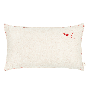 Besticktes Recheckkissen aus französischem Leinen. Greige. Maße: 50x30cm Nobodinoz