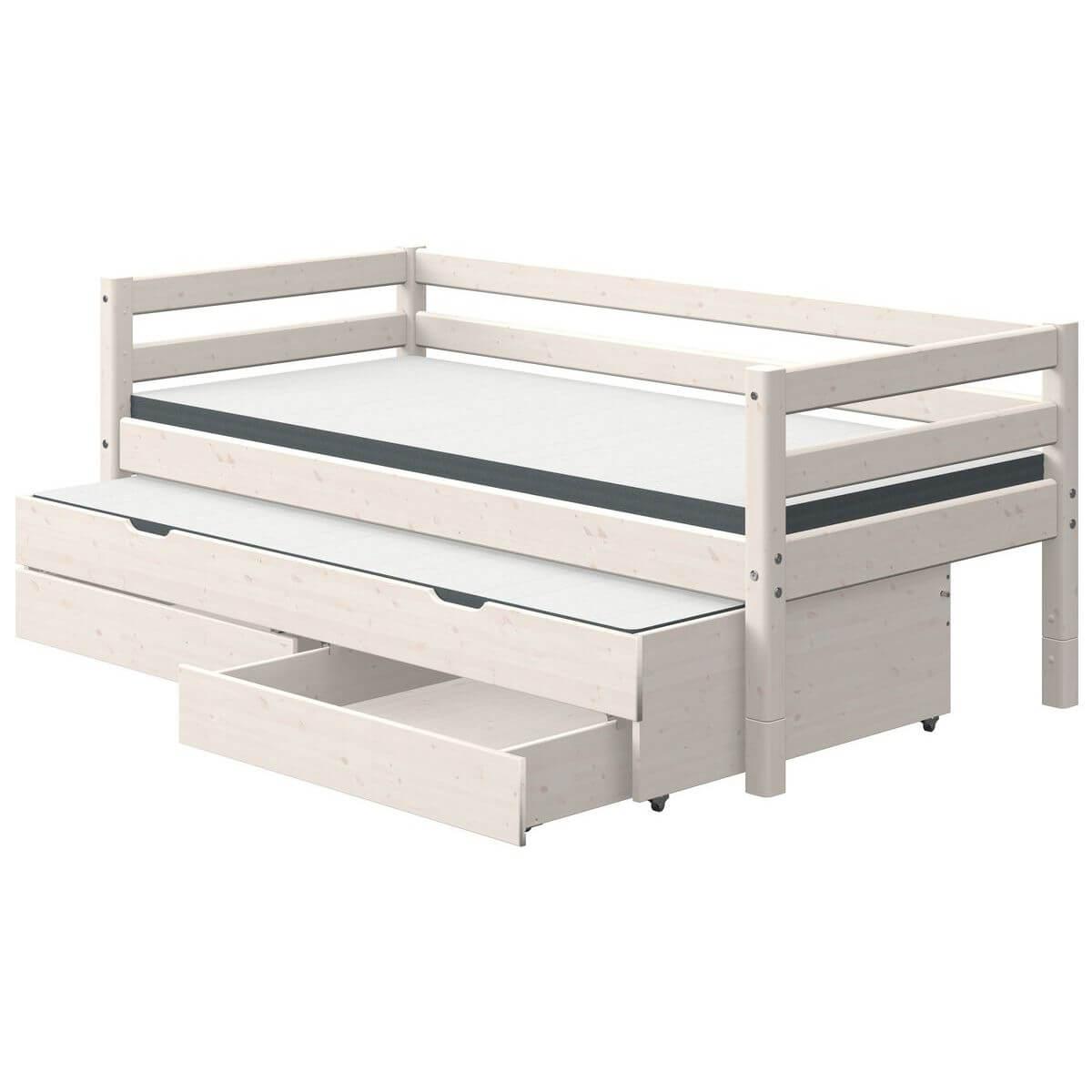 Bett Ausziehbett auf Rollen 2 Schubladen 90x200cm CLASSIC Flexa whitewash
