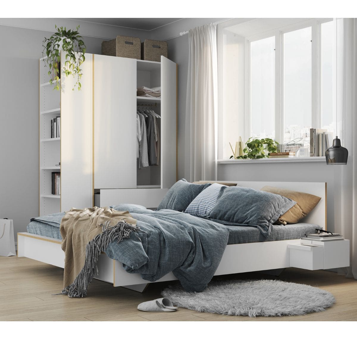 Bett FLAI 140x200cm mit Kopfteil Müller Small Living weiß