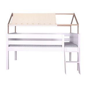 Bett halbhoch Dach KASVA Buche weiß lackiert-Eiche geölt Dachtextil